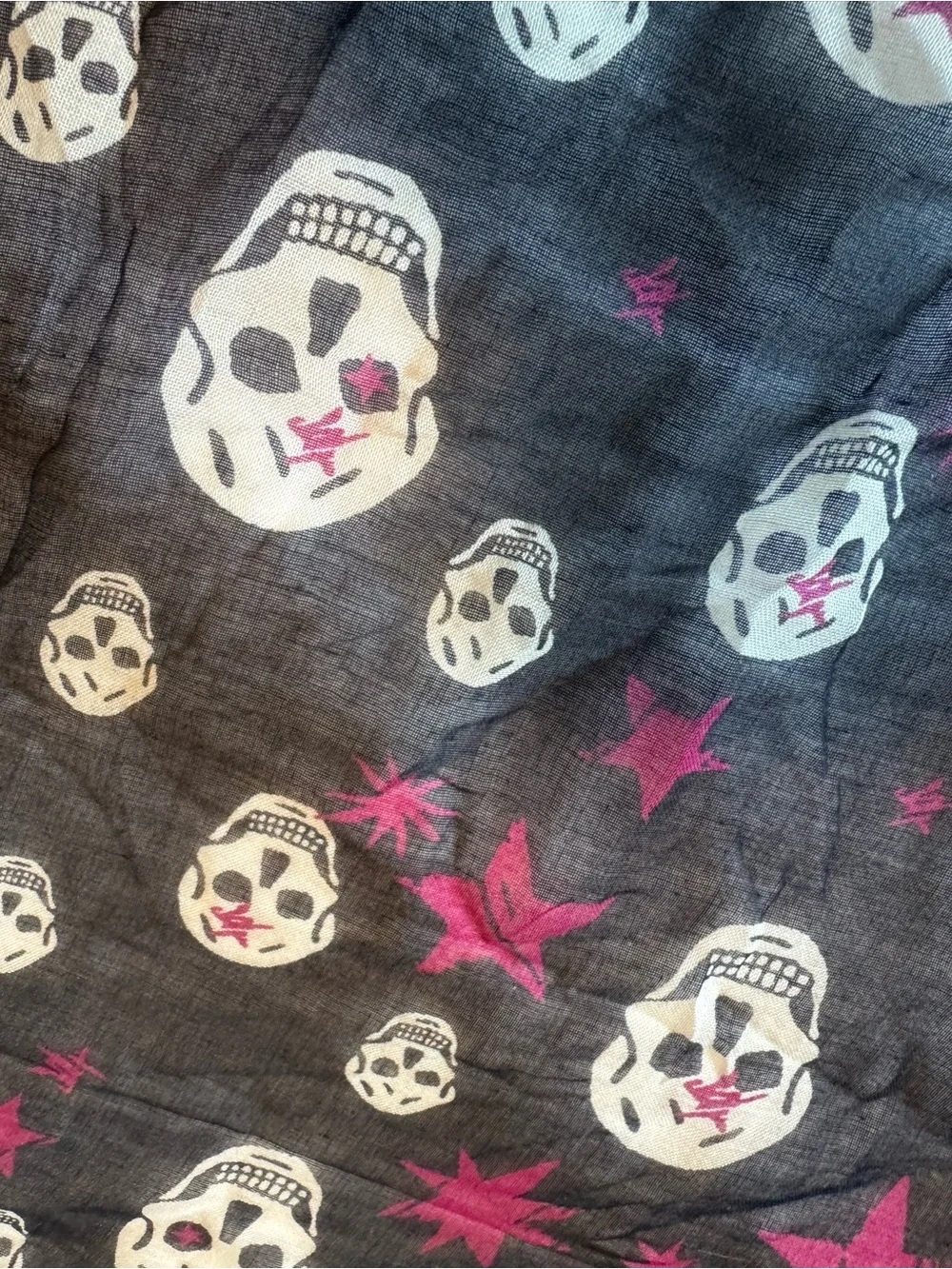 Alexander McQueen Black Skull & Pink Star Silk-Blend Scarf